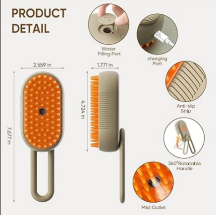 3-in-1 Steam Pet Brush | Remove Loose Fur & Reduce Shedding | PetFluffo