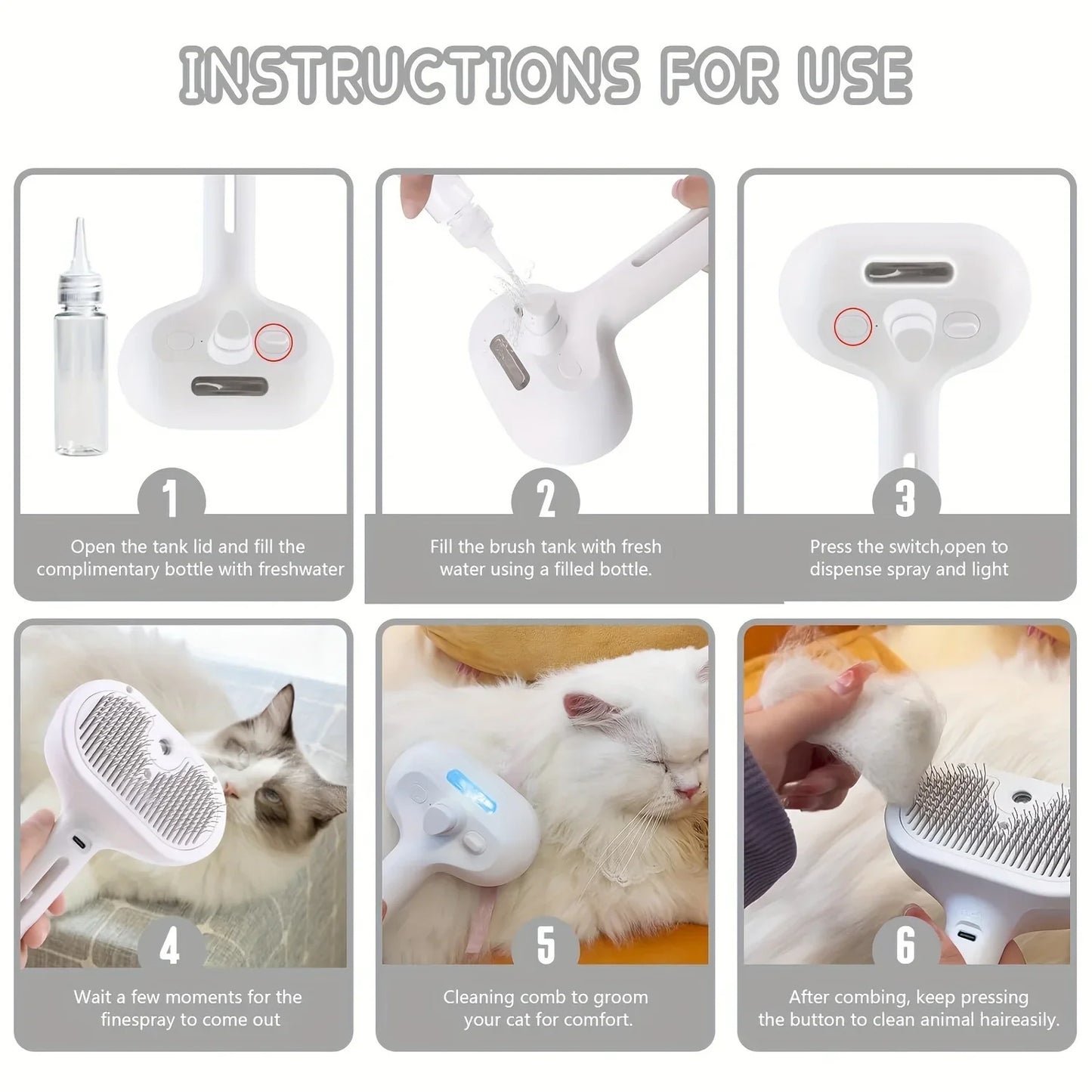 3-in-1 Steam Brush – Pet Hair Removal & Grooming Spray Comb for Cats & Dogs