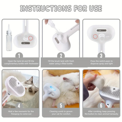 3-in-1 Steam Brush – Pet Hair Removal & Grooming Spray Comb for Cats & Dogs
