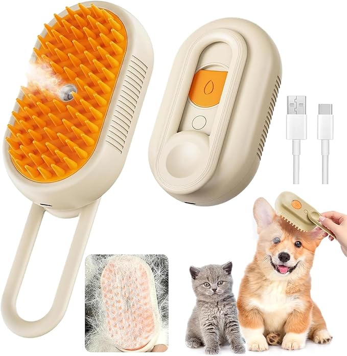 3-in-1 Cat & Dog Steam Brush – Remove Shedding, Clean & Massage