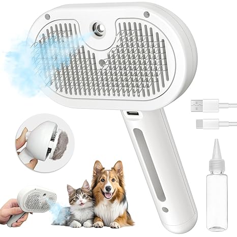 3-in-1 Steam Brush – Pet Hair Removal & Grooming Spray Comb for Cats & Dogs
