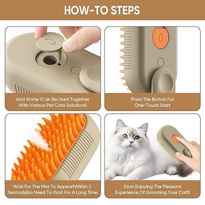 3-in-1 Cat & Dog Steam Brush – Remove Shedding, Clean & Massage