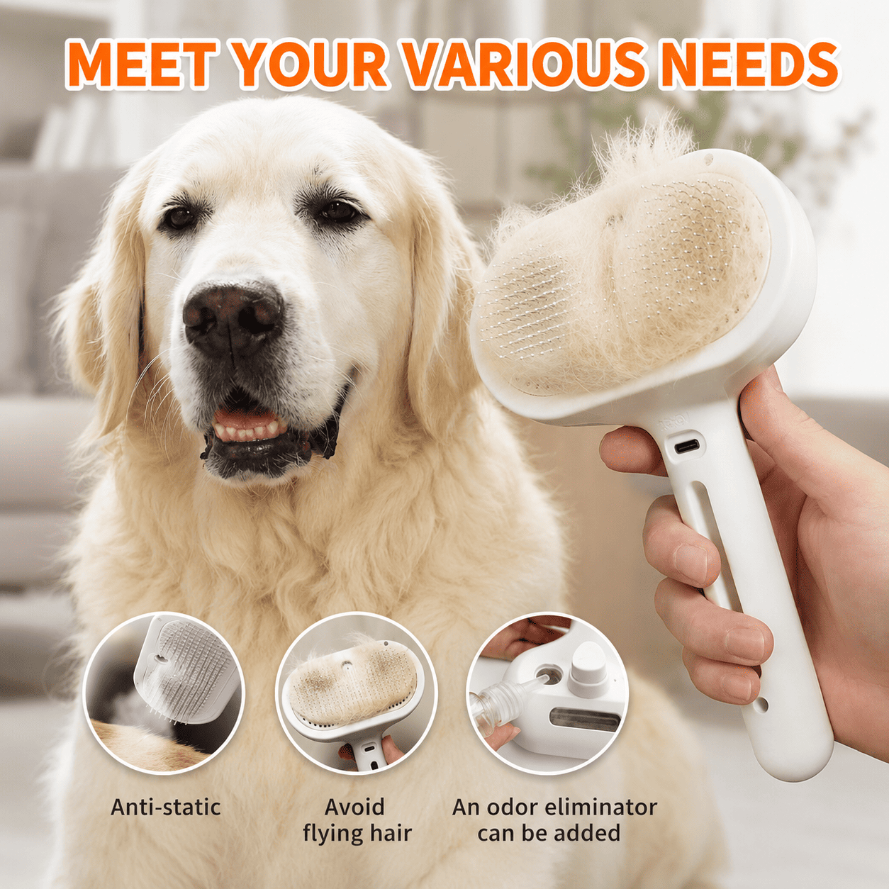 3-in-1 Steam Pet Brush  for Cats & Dogs, Make Grooming Stress-Free