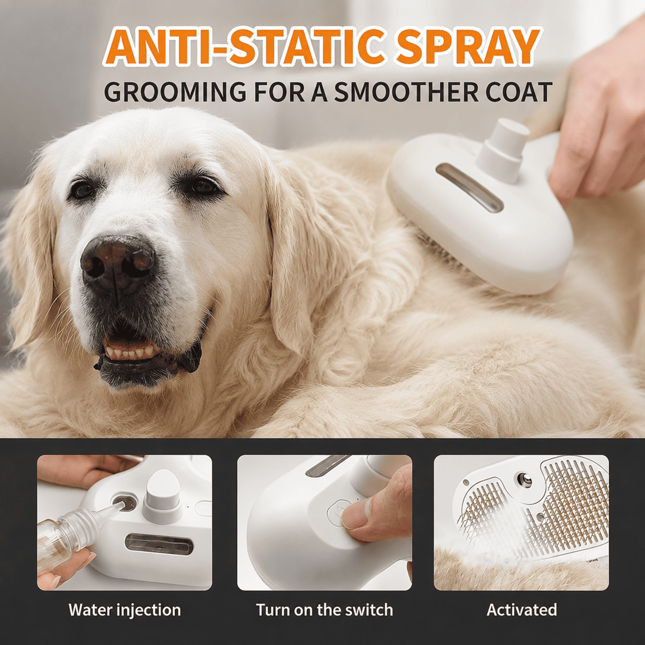 3-in-1 Steam Pet Brush  for Cats & Dogs, Make Grooming Stress-Free