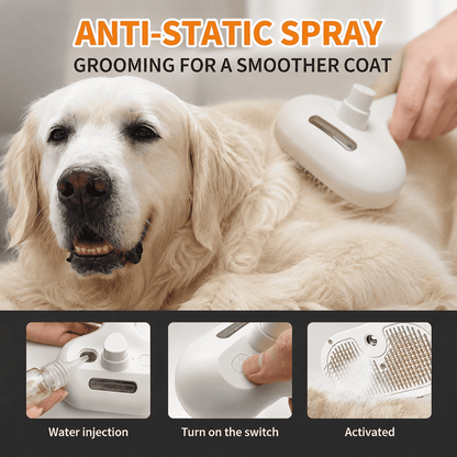 3-in-1 Steam Pet Brush  for Cats & Dogs, Make Grooming Stress-Free
