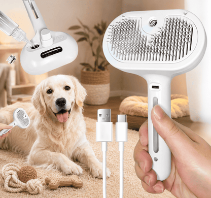 3-in-1 Steam Pet Brush  for Cats & Dogs, Make Grooming Stress-Free
