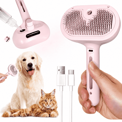 3-in-1 Steam Pet Brush  for Cats & Dogs, Make Grooming Stress-Free