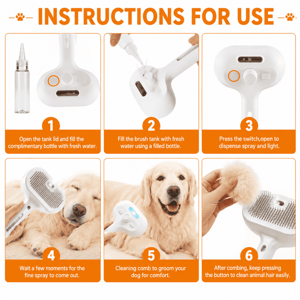 3-in-1 Steam Pet Brush  for Cats & Dogs, Make Grooming Stress-Free
